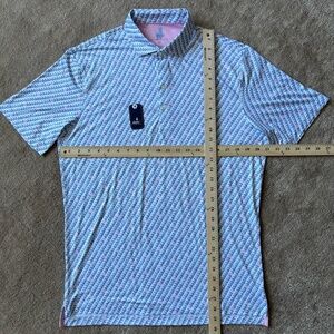 Johnnie-O Featherweight Polo - Blue/Pink Shrimp Print